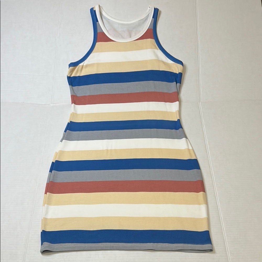 Size Lg Rib-knit Striped Multicolor Sleeveless Dress, Never Worn. Beach or pool